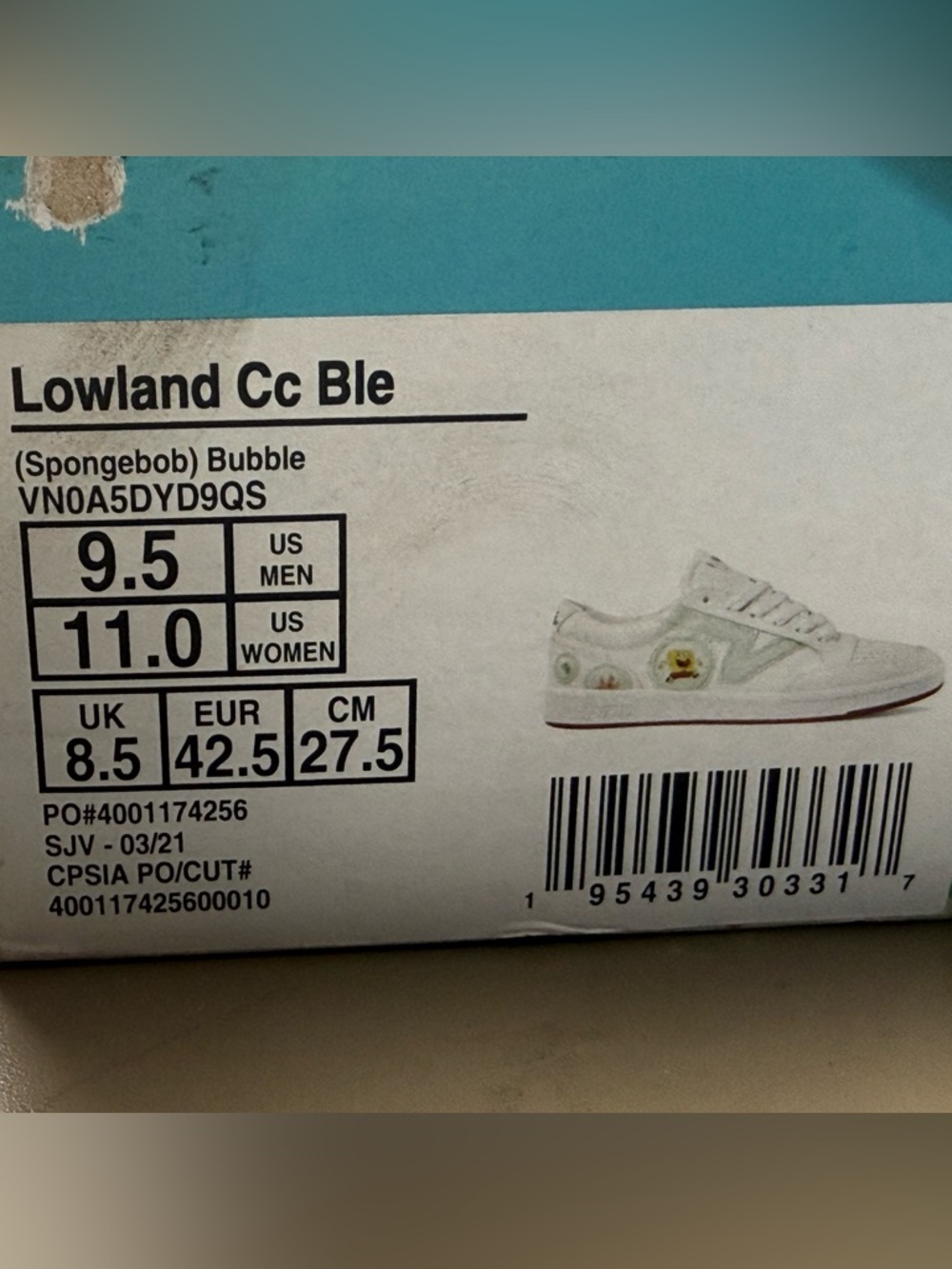 New with Box Unisex Vans Lowland CC Ble Spongebob Bubble White ComfyCush Men 9.5 - Picture 10 of 10